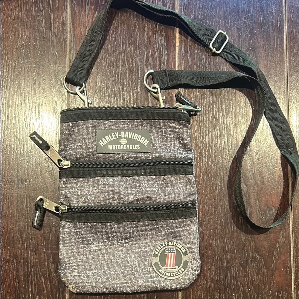 Harley-Davidson Motorcycles Black Gray Crossbody Bag with multiple zip pockets